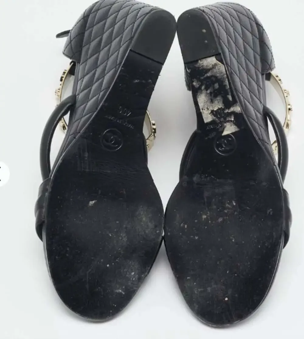CHANEL black leather